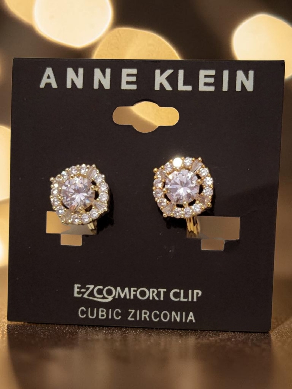 Anne Klein Gold-Tone Halo Clip Earrings with White Cubic Stones